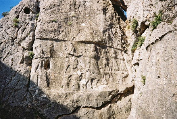 Turkey-Yazilikaya-Hittite-temple-world-heritage-site-carving-climactic-scene-in-Chamber-A-SEW